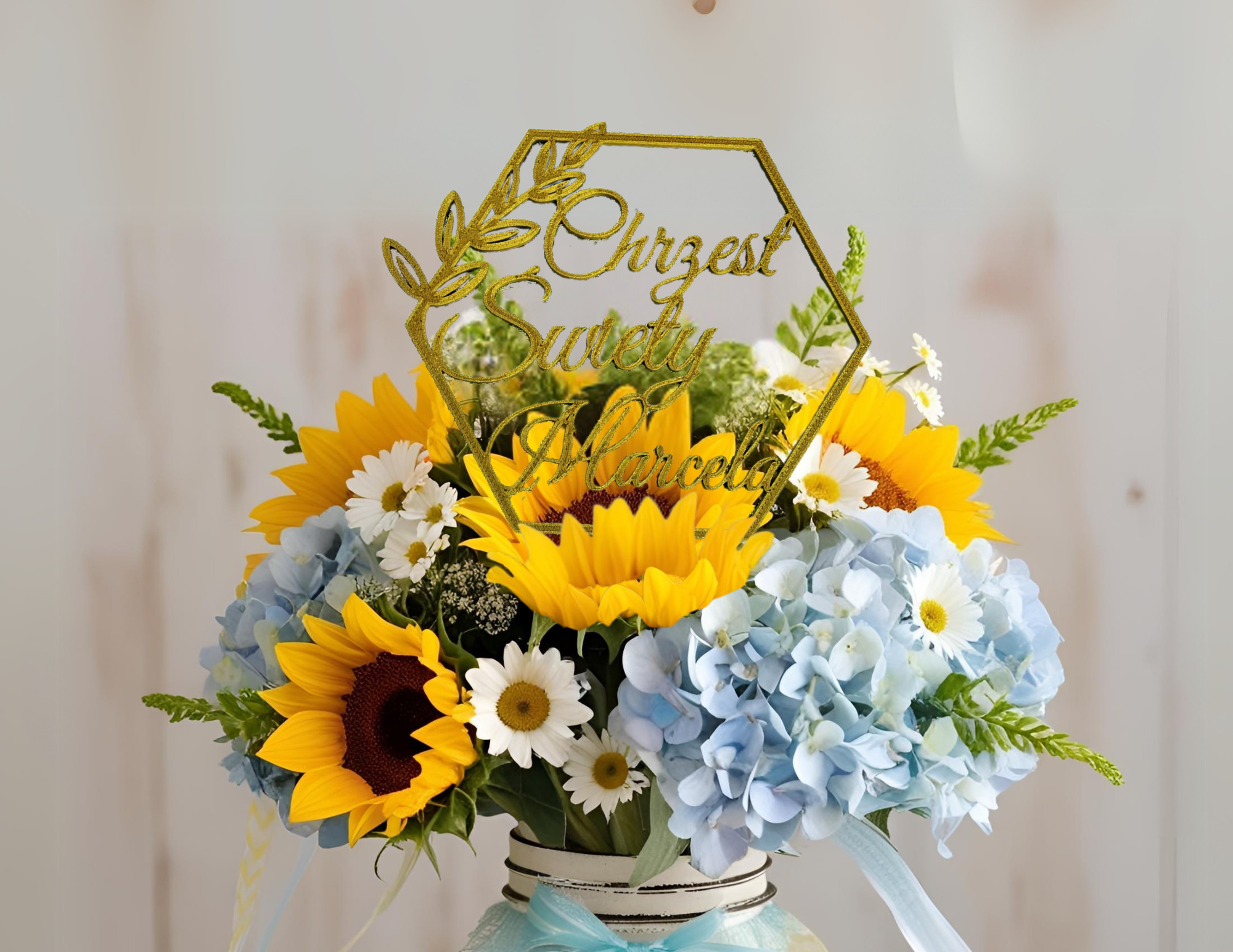 Topper na Chrzest Święty • Złoty z Imieniem • Elegancka Dekoracja Tortu w tym uroczystym dniu - zdjęcie 5